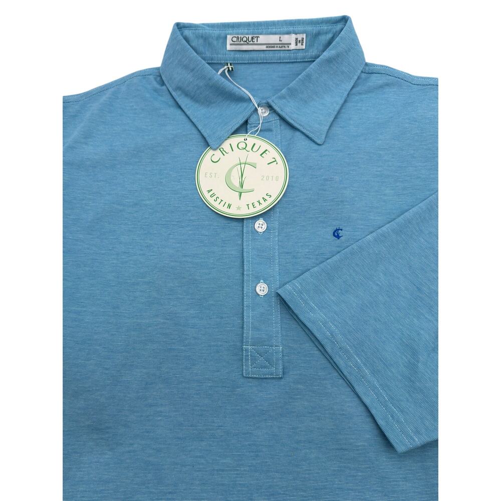 Criquet Polo Shirt Blue Heathered Large 100% Organic Cotton Golf  NWT